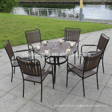 7 PCS outdoor courtyard plastic wood furniture restaurant dining set wooden table and chair
